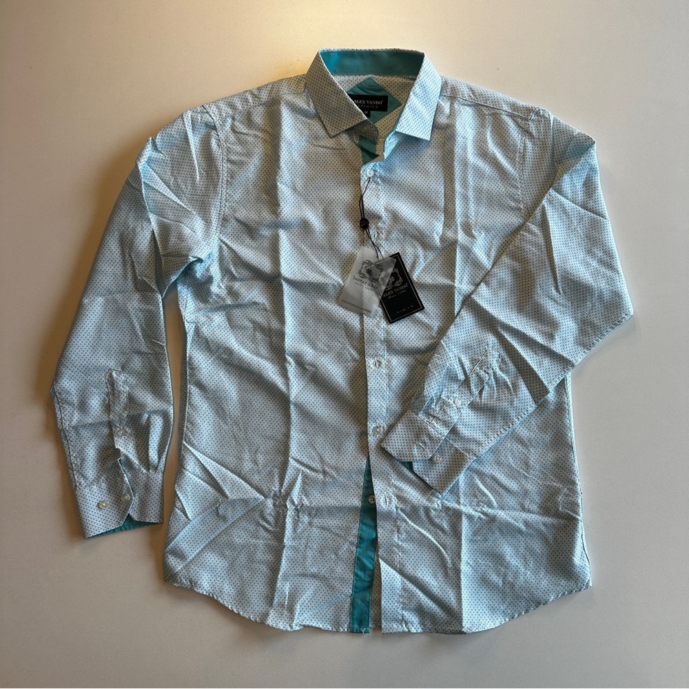 Men's Alex Vando BNWT Size M Blue Patterned Dress Shirt
